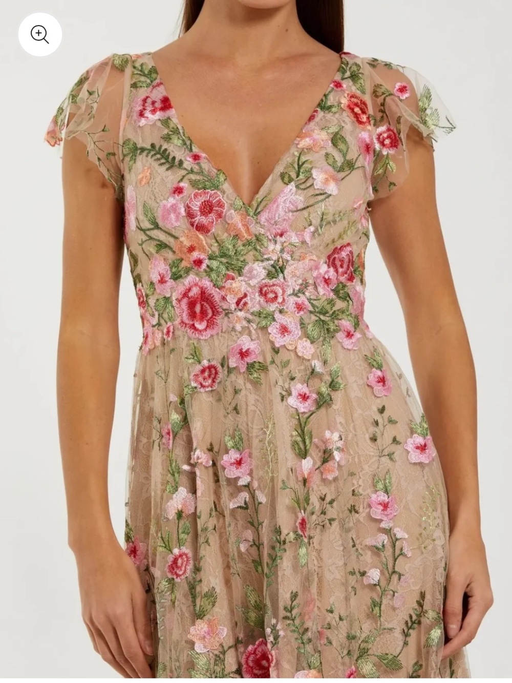 Mac Duggal Beige Floral Embroidered Flutter Sleeve Midi Dress 8 57173 - Picture 4 of 16